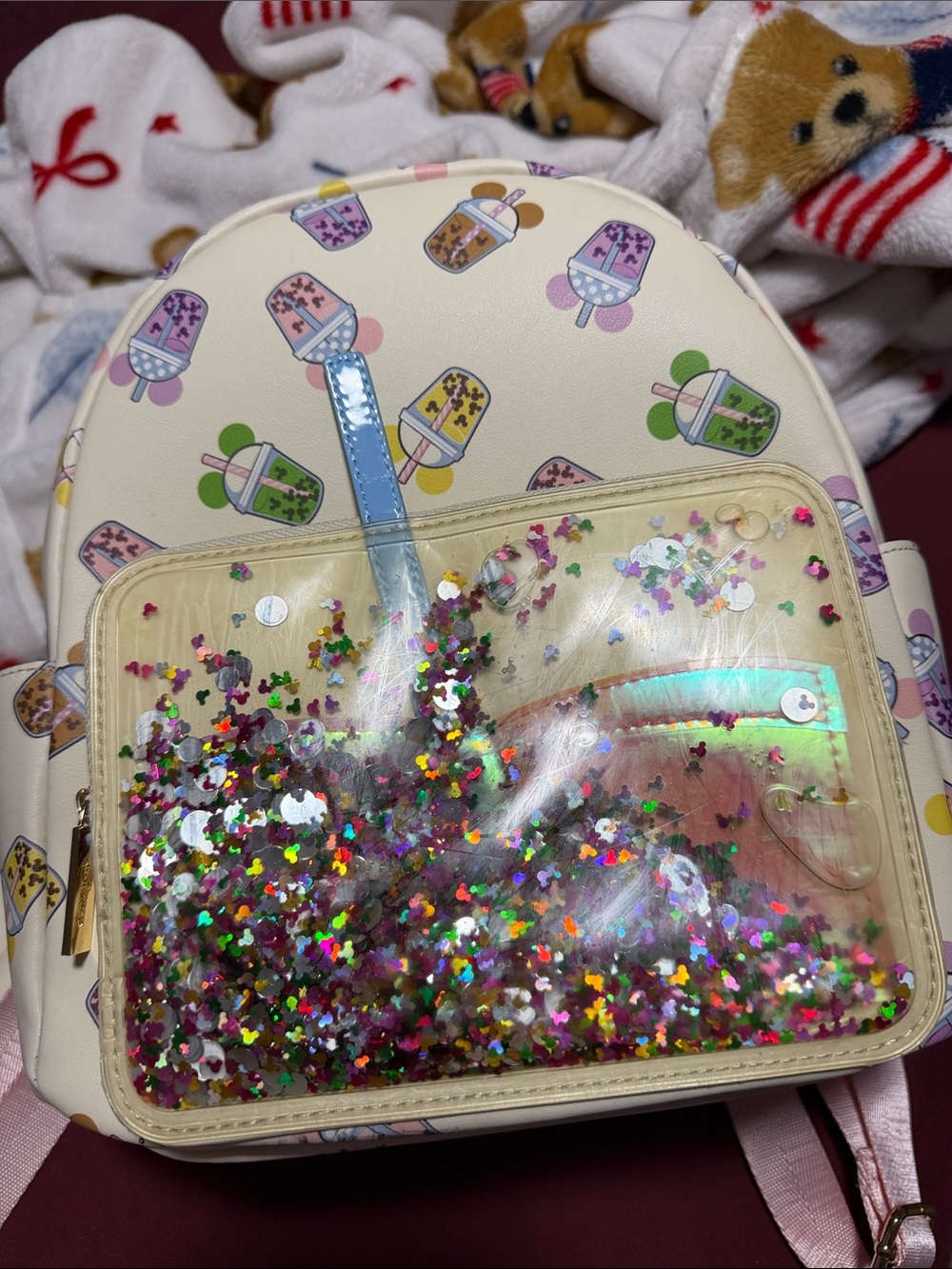 Glitter boba Mini mouse Backpack - Cream with Multicolor Sparkles